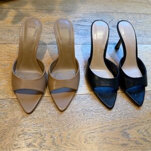 Mango Women's Tan and Black Heeled Mules